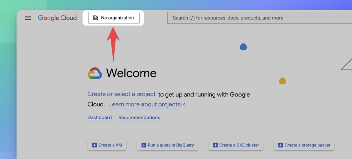 Google Cloud - Click project menu
